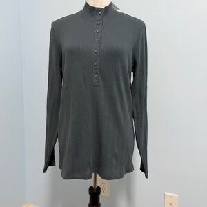 Sundance Half Button Long Sleeve‎ Knit Cotton Top Sweater Size L